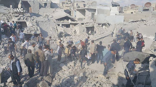 ロシアによる爆撃後のアレッポ郊外（Aleppo Media Center）