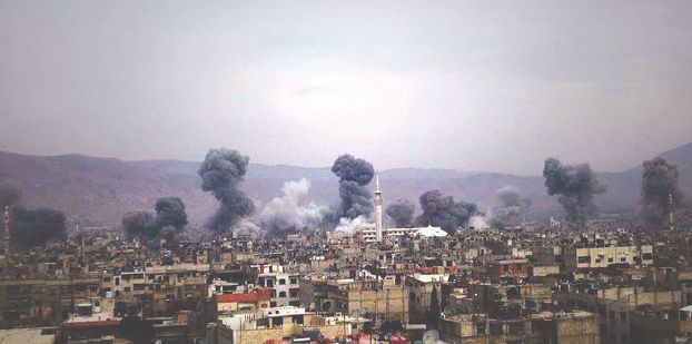 昨日のドゥーマー集中爆撃の様子（Douma Local Committee）