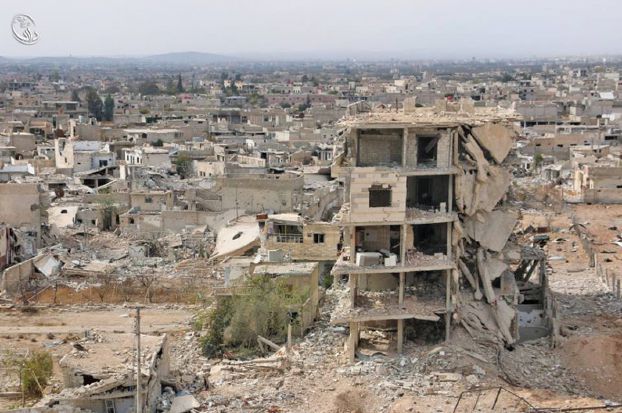 昨日のダルアー、背後にムアダミーヤ・アッシャームが見える（Douma Local Council）