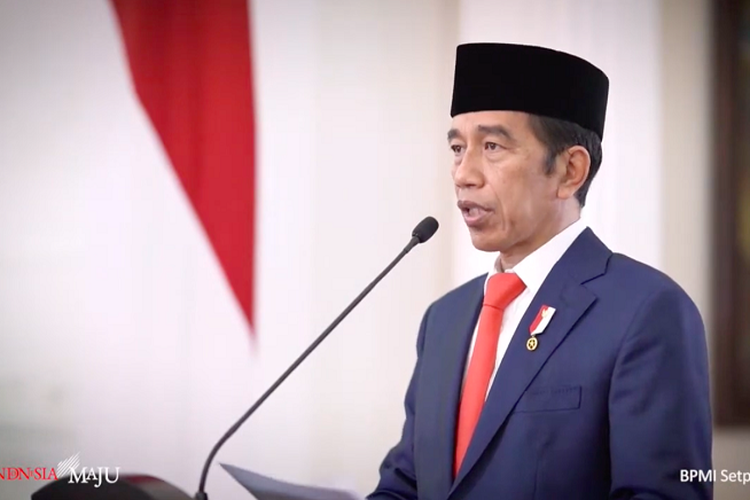 去る10月28日、オンラインで開催された第7回インドネシア・イスラム経済フェスティバル（ISEF）2020を開会するジョコ・ウィドド大統領